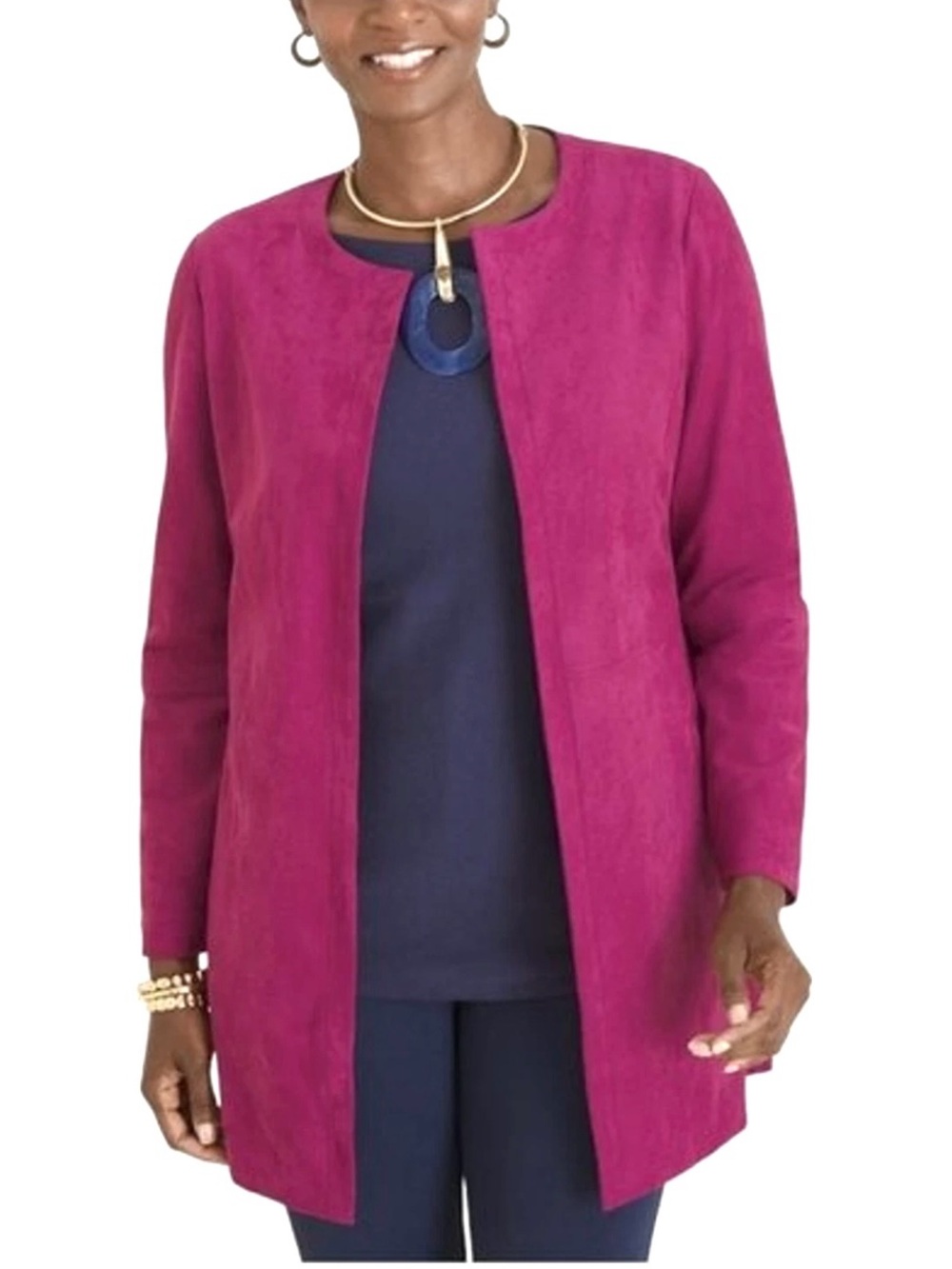 NWT Chicos Raspberry Faux Suede Long Blazer Jacket Chico's size 3 Womens 16-18